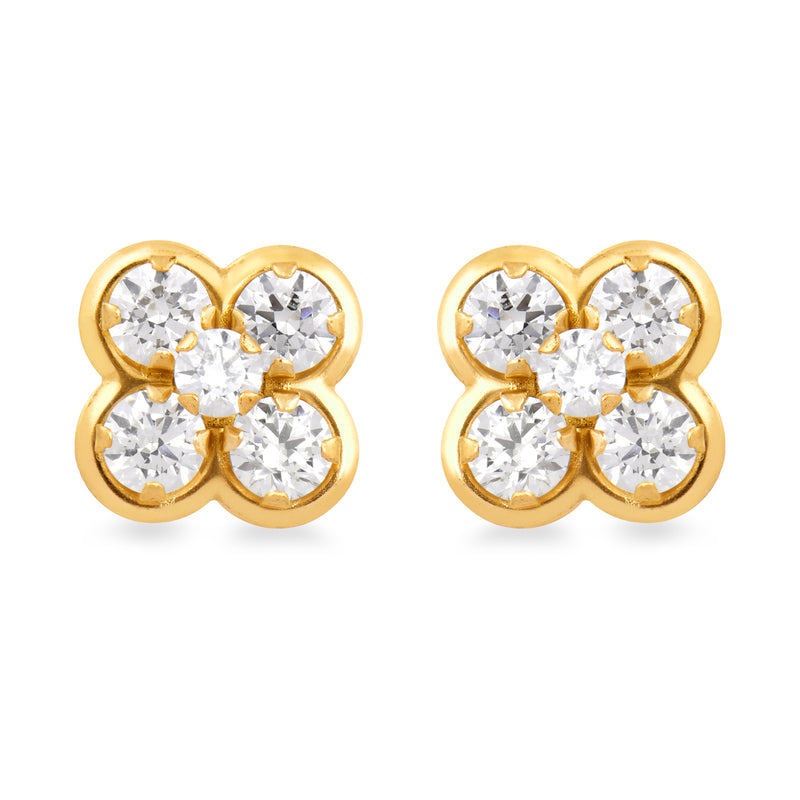 Jewelili 10K Yellow Gold With Cubic Zirconia Flower Shape Stud Earrings