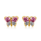 Load image into Gallery viewer, Jewelili Butterfly Stud Earrings with Pink Preciosa Crystal and White Preciosa Crystal in 10K Yellow Gold View 1
