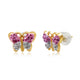 Load image into Gallery viewer, Jewelili Butterfly Stud Earrings with Pink Preciosa Crystal and White Preciosa Crystal in 10K Yellow Gold View 3
