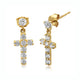 Load image into Gallery viewer, Jewelili Cross Dangle Earrings with Cubic Zirconia in 10K Yellow Gold View 1
