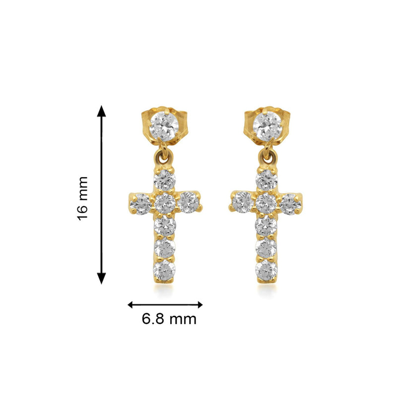 Jewelili Cross Dangle Earrings with Cubic Zirconia in 10K Yellow Gold View 4