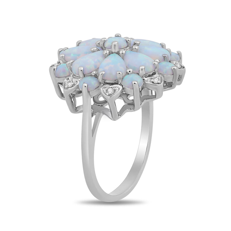 Jewelili Cocktail Ring with Diamonds and Created Opal in Sterling Silver View 4