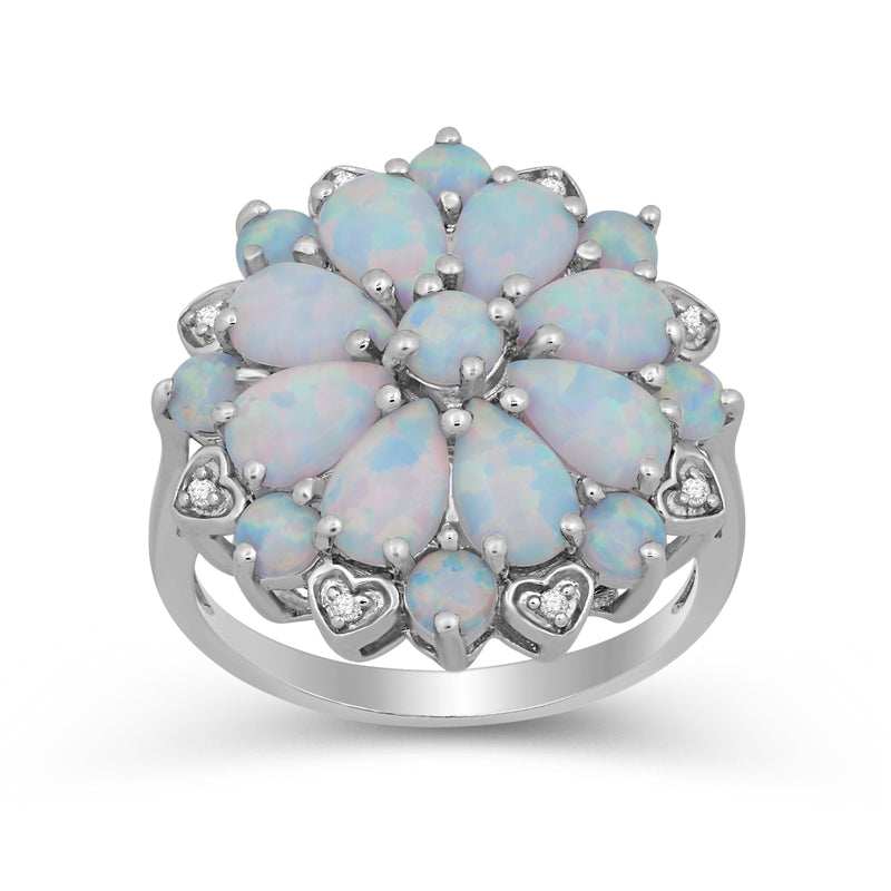 Jewelili Cocktail Ring with Diamonds and Created Opal in Sterling Silver View 1