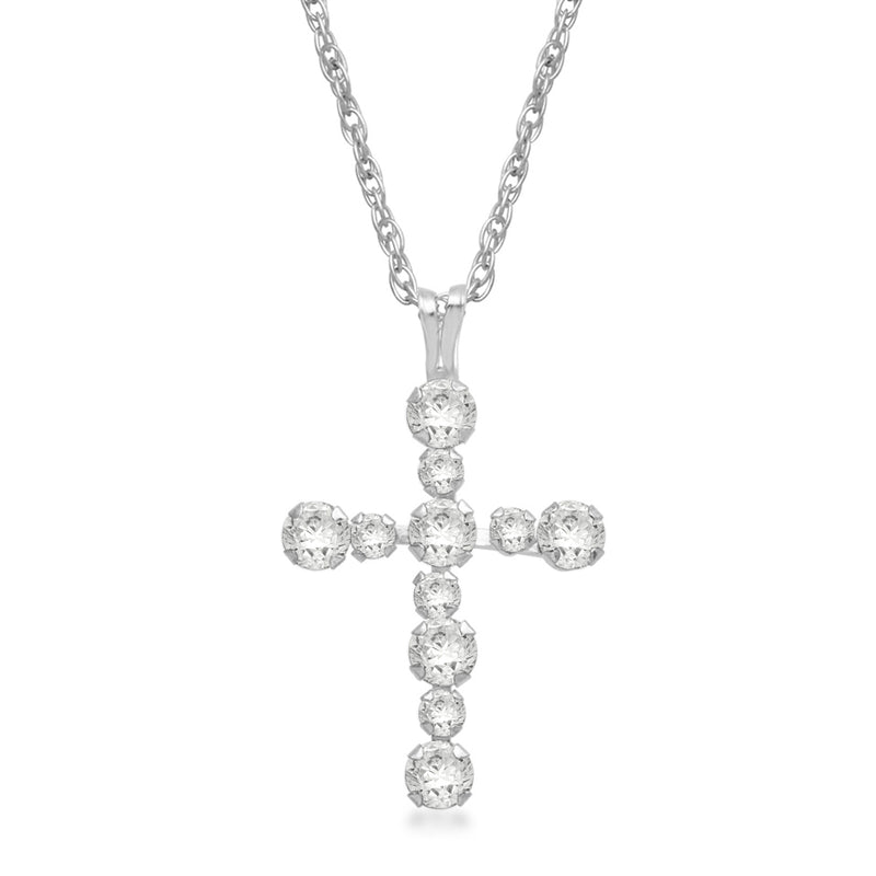Jewelili 10K White Gold With Cubic Zirconia Cross Pendant Necklace