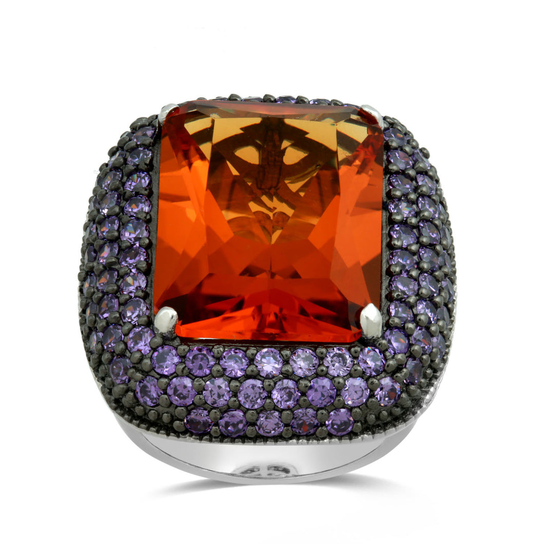 Jewelili Fashion Ring with Created Madeira Citrine and Round Cubic Zirconia Amethyst in Sterling Silver View 1