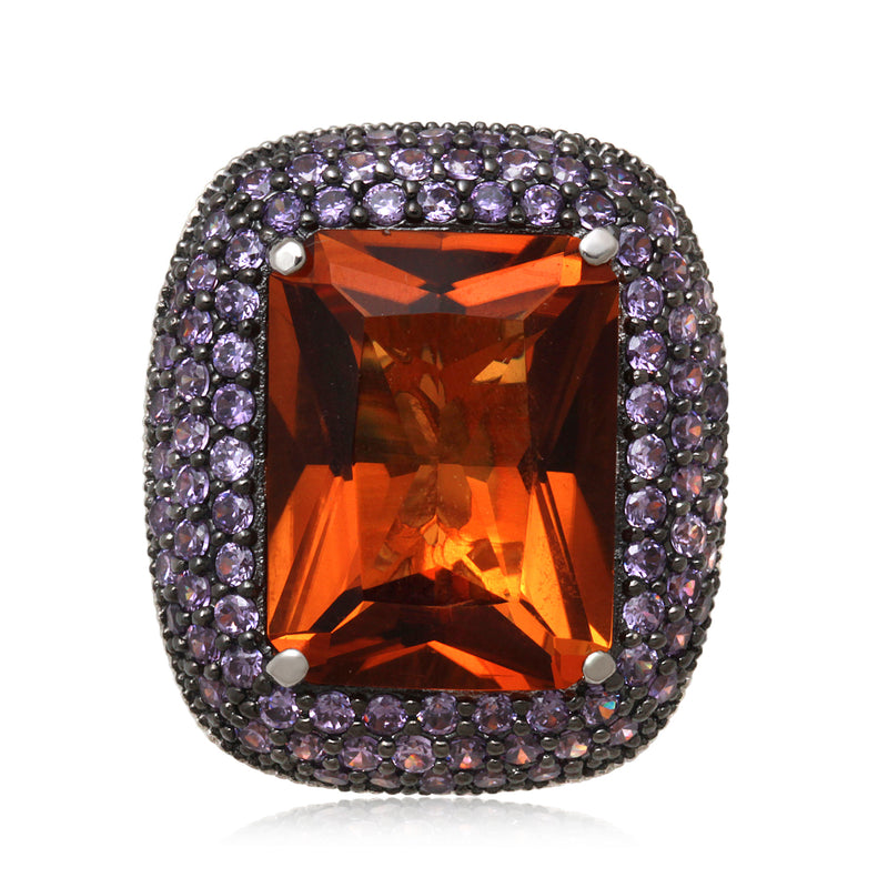 Jewelili Fashion Ring with Created Madeira Citrine and Round Cubic Zirconia Amethyst in Sterling Silver View 2