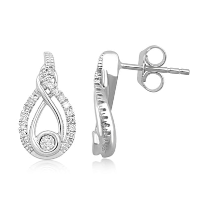 Jewelili Teardrop Drop Earrings with Diamonds in Sterling Silver 1/8 CTTW View 1