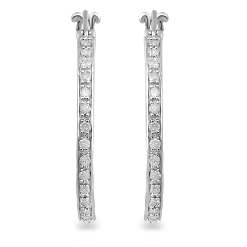 Jewelili Sterling Silver With 1/2 CTTW Diamonds Inside Out Hoop Earrings