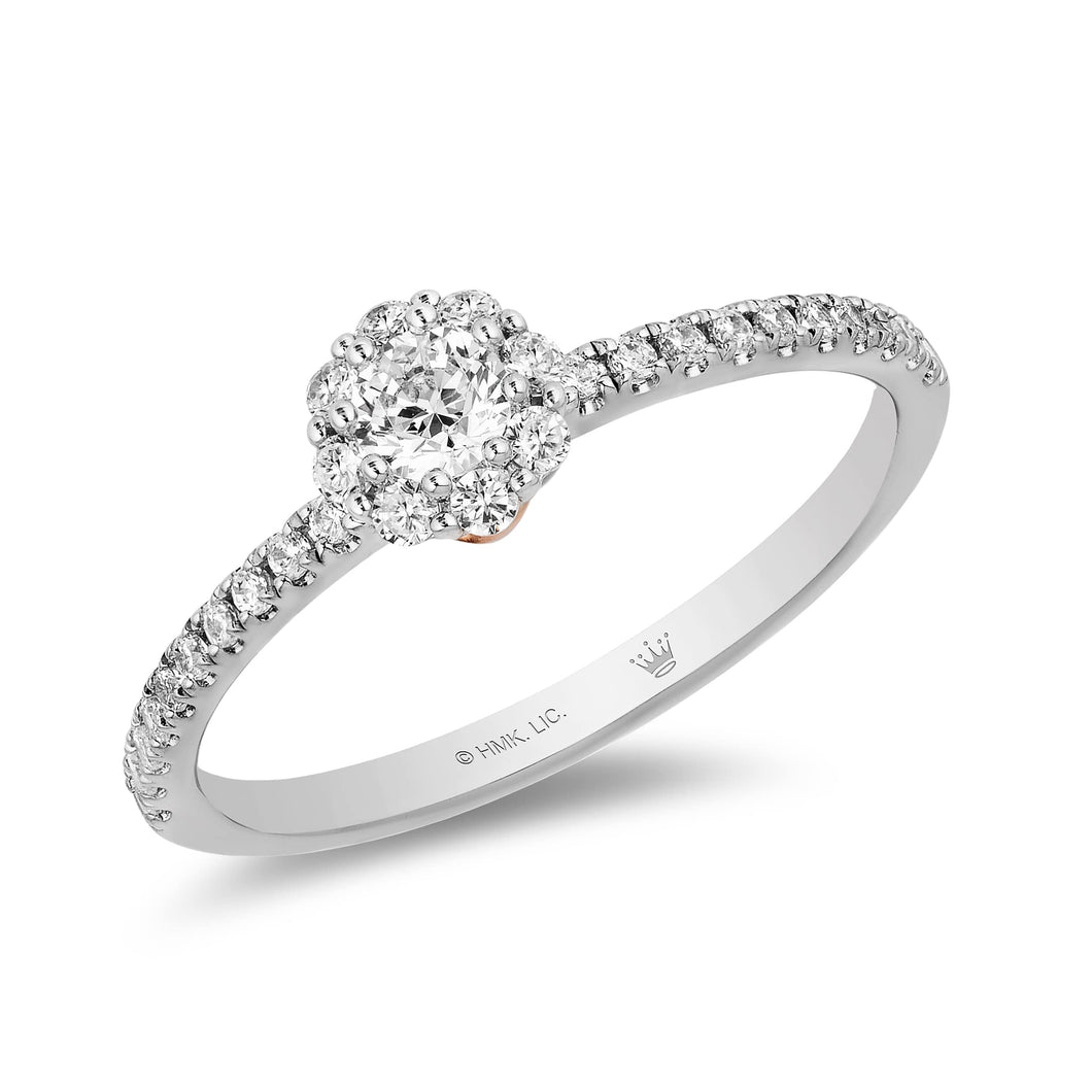Jewelili Engagement Ring with Natural White Diamond in 10K White and Pink Gold 1/4 CTTW View 1