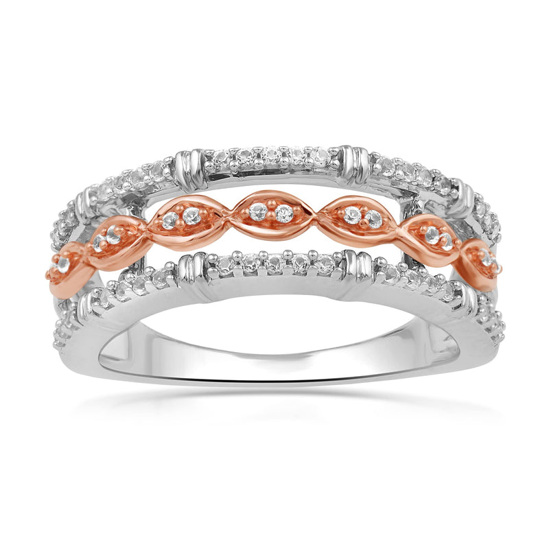 Jewelili Sterling Silver and 10K Rose Gold With Created White Sapphire Stackable Ring