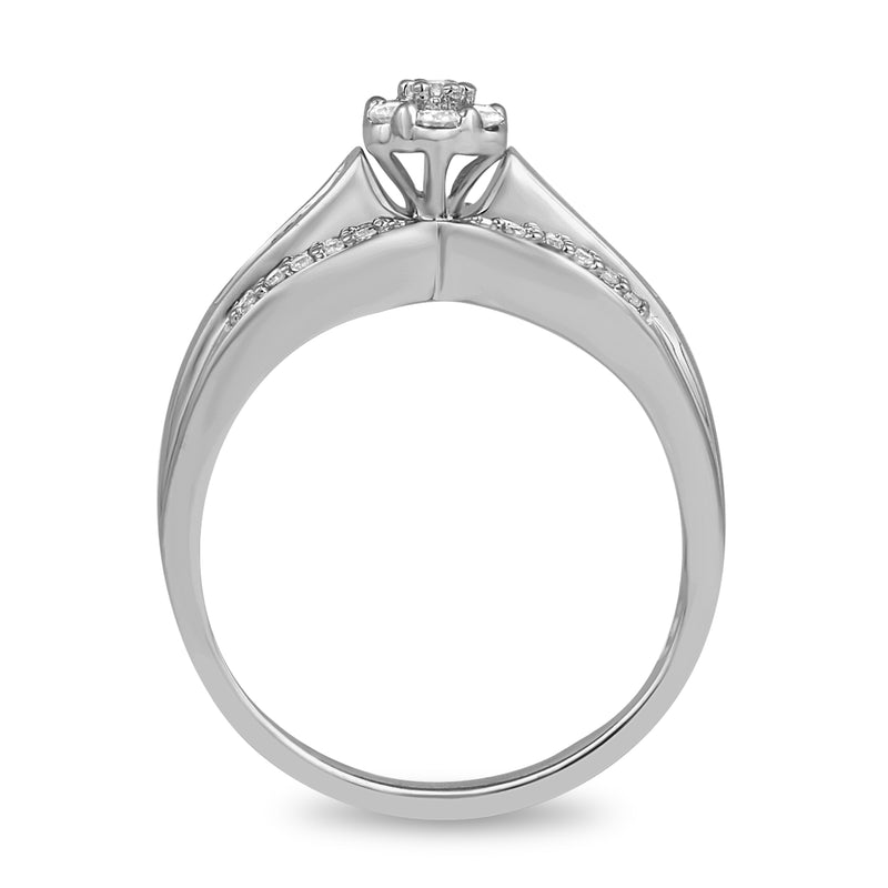 Jewelili Bridal Set with Round and Baguette Shape Natural White Diamonds in Sterling Silver 1/3 CTTW View 3