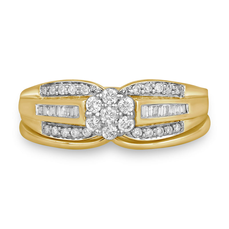 Jewelili 14K Yellow Gold Over Sterling Silver with 1/3 CTTW Natural White Diamonds Bridal Set