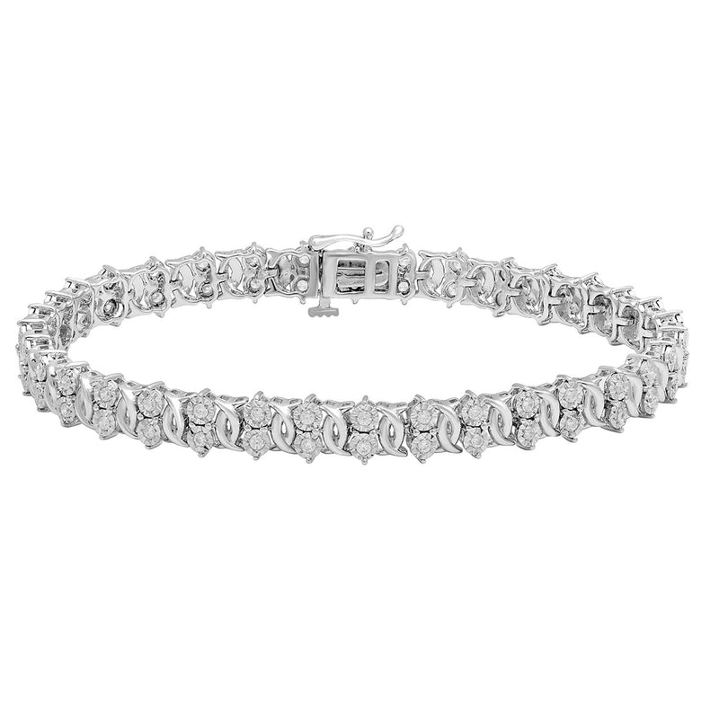 Jewelili Linked Bracelet with Natural White Round Diamonds in Sterling Silver 1 CTTW View 1