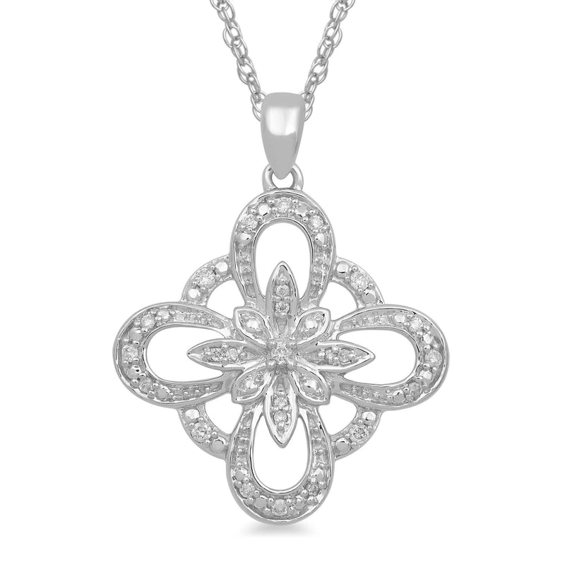 Jewelili Sterling Silver with 1/10 CTTW Natural White Diamond Pendant Necklace