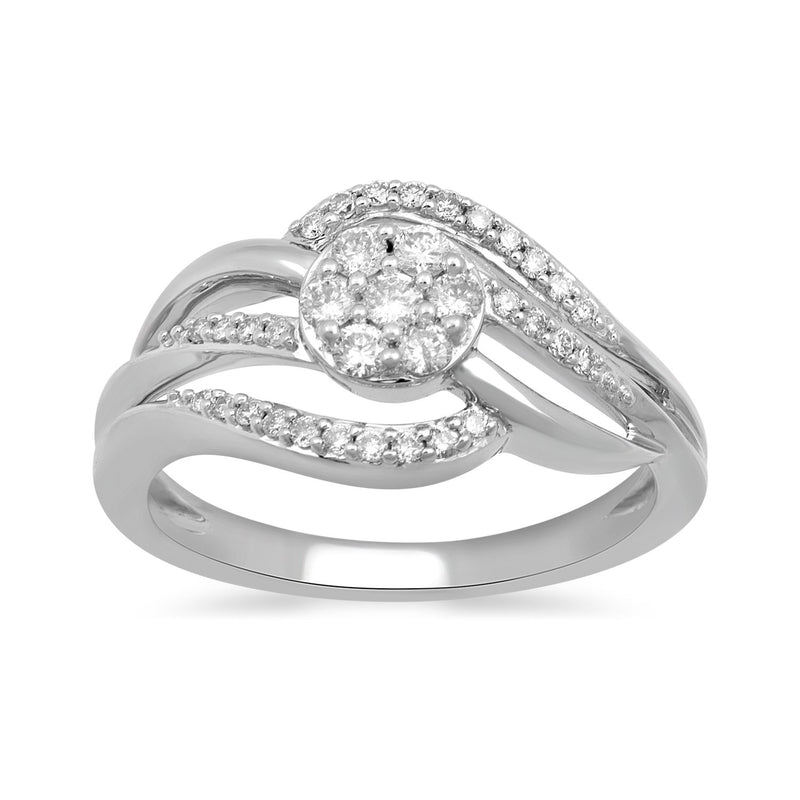 Jewelili Crossover Ring with Diamonds in 10K White Gold 1/3 CTTW View 1