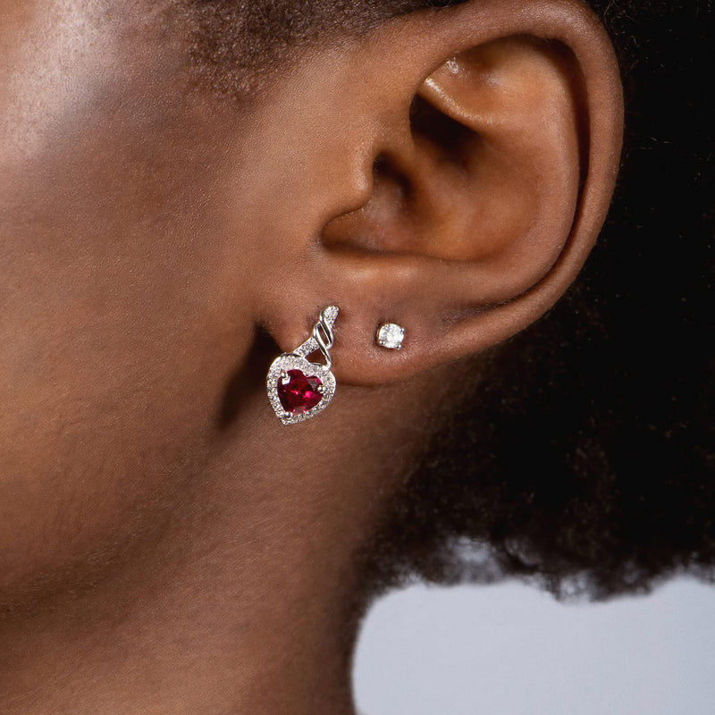 Jewelili Twisted Dangle Earrings with Created Ruby and Created White Sapphire over Sterling Silver view 1
