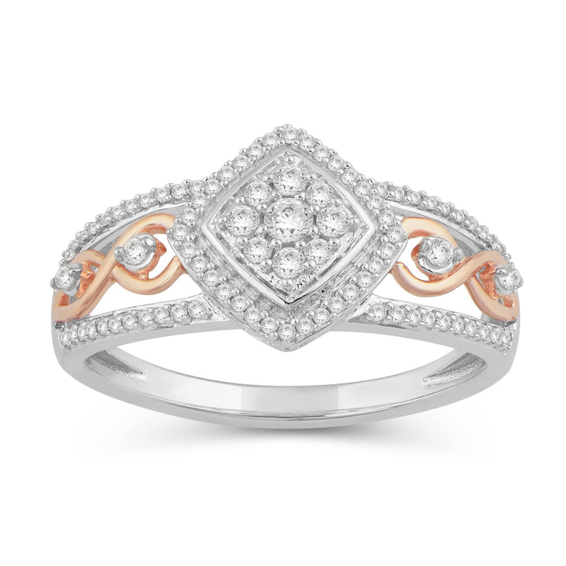 Jewelili 10K White Gold and Rose Gold With 1/3 CTTW Round Natural White Diamonds Ring