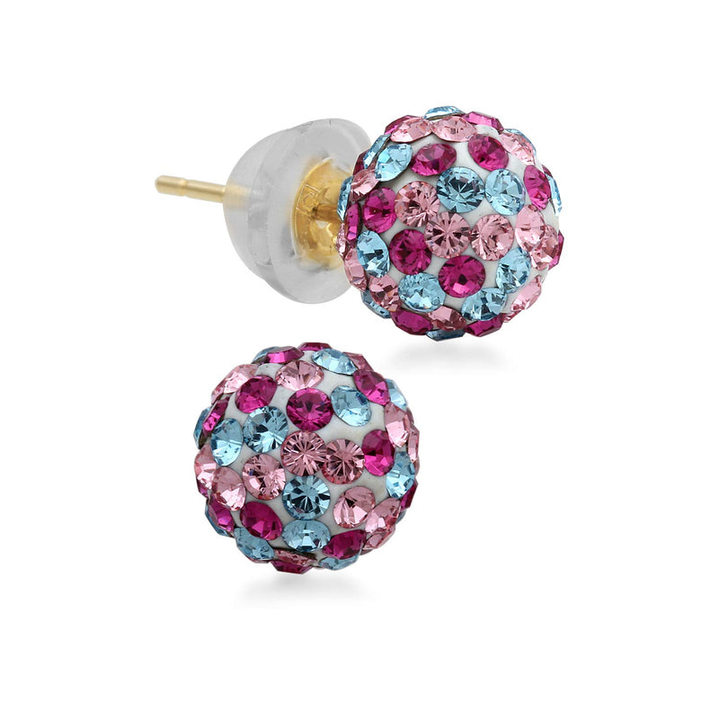 Jewelili Multi Color Gemstone Earrings with Round Cubic Zirconia in 10K Yellow Gold View 1