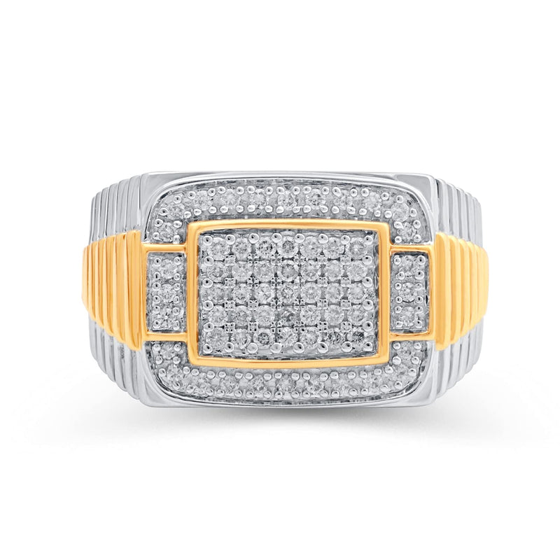 Jewelili Yellow Gold over Sterling Silver With 1/2 CTTW Natural White Round Diamonds Men's Ring