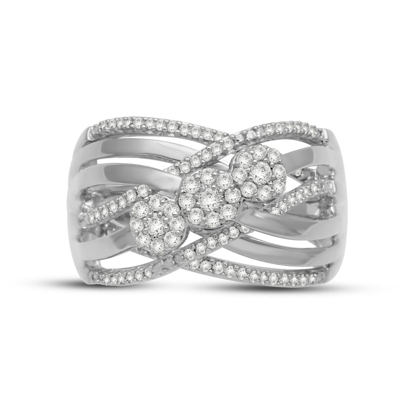 Jewelili Sterling Silver With 1/2 CTTW Round Natural White Diamonds Ring