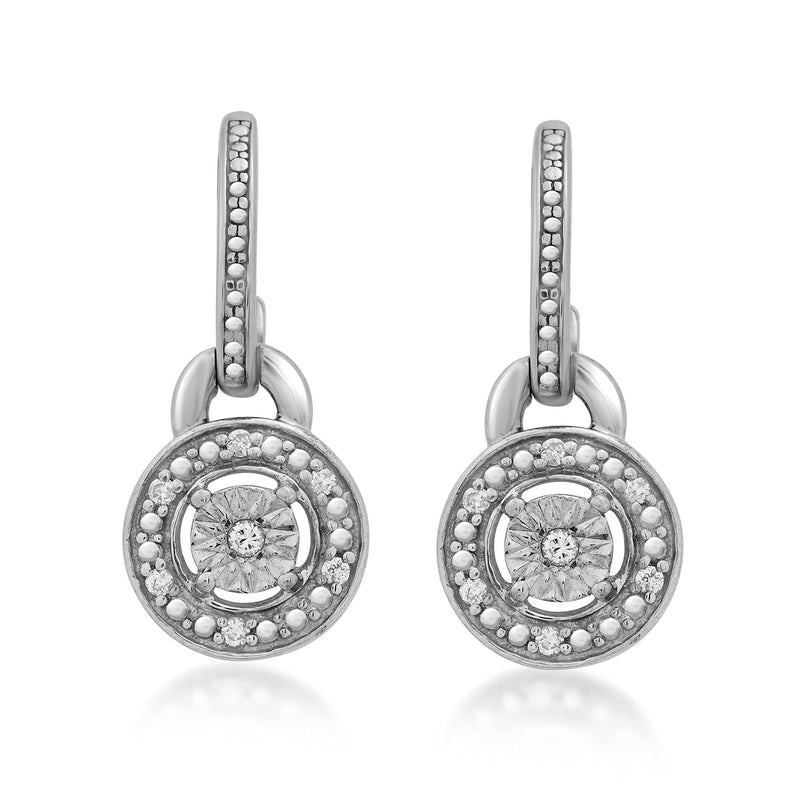 Jewelili Sterling Silver with Natural White Round Diamonds Halo Dangle Earrings