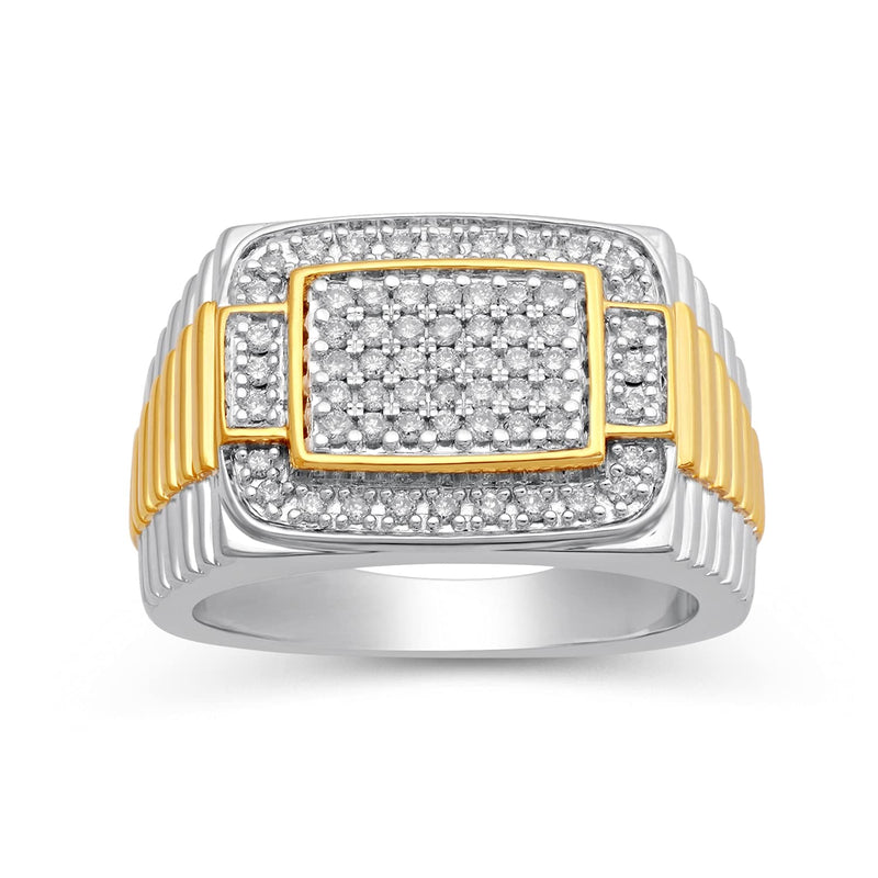 Jewelili Yellow Gold over Sterling Silver With 1/2 CTTW Natural White Round Diamonds Men's Ring
