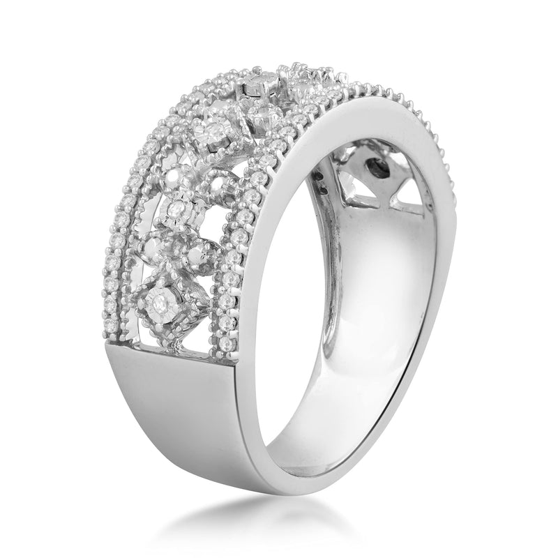 Jewelili Sterling Silver With 1/4 CTTW Natural White Round Diamonds Anniversary Ring