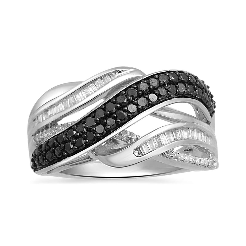Jewelili Sterling Silver With 1/2 CTTW Treated Black Diamond and White Diamonds Ring