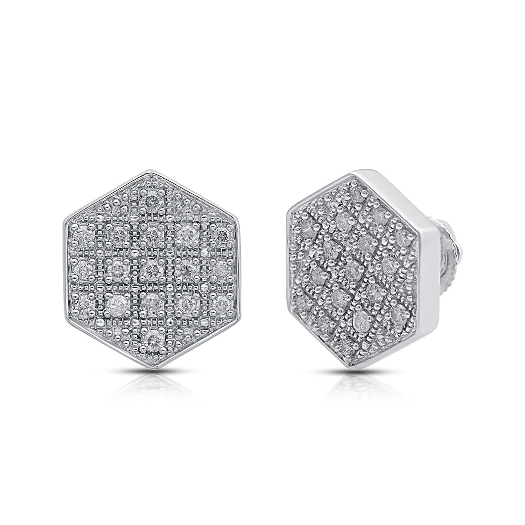 Jewelili Sterling Silver With 1/2 CTTW Natural White Round Diamonds Men's Stud Earrings