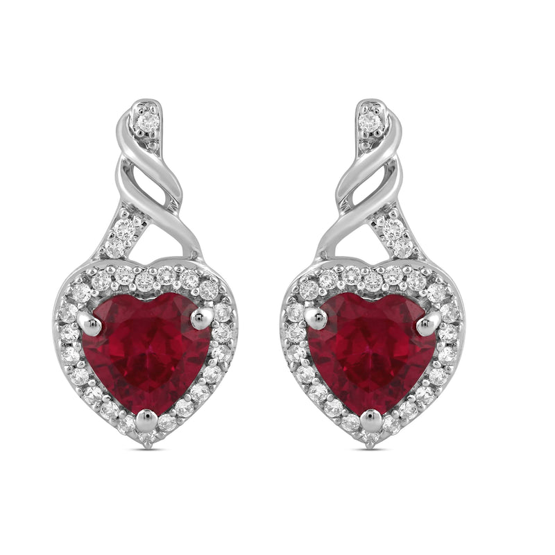 Jewelili Twisted Dangle Earrings with Created Ruby and Created White Sapphire over Sterling Silver view 2