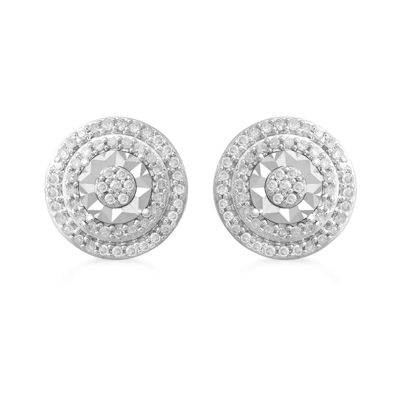 Jewelili Double Halo Stud Earrings with Round Diamonds in Sterling Silver 1/4 CTTW View 3