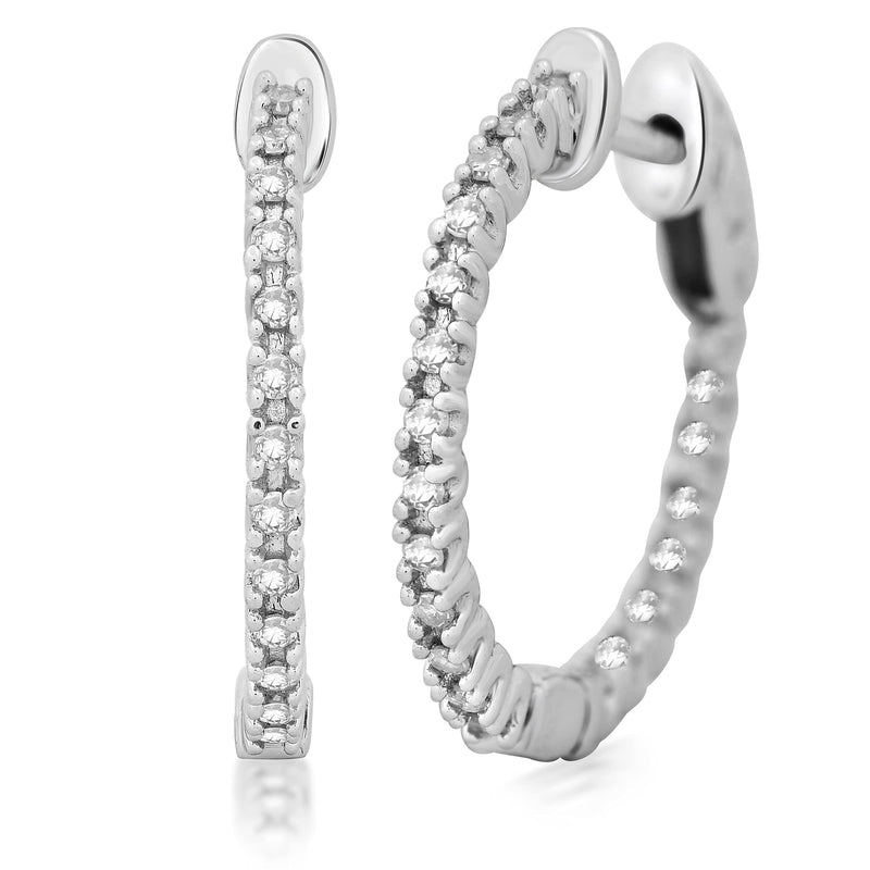 Jewelili Hoop Earrings with Natural White Round Diamonds in Sterling Silver 1/4 CTTW View 1