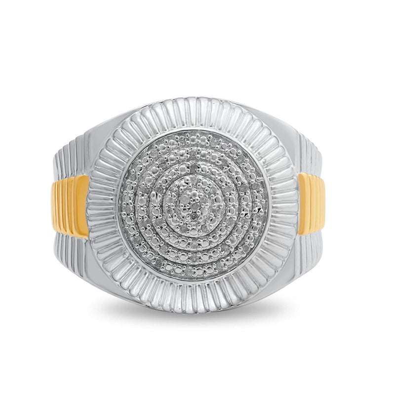 Jewelili Yellow Gold Over Sterling Silver With 1/10 CTTW Natural White Round Diamonds Men's Ring