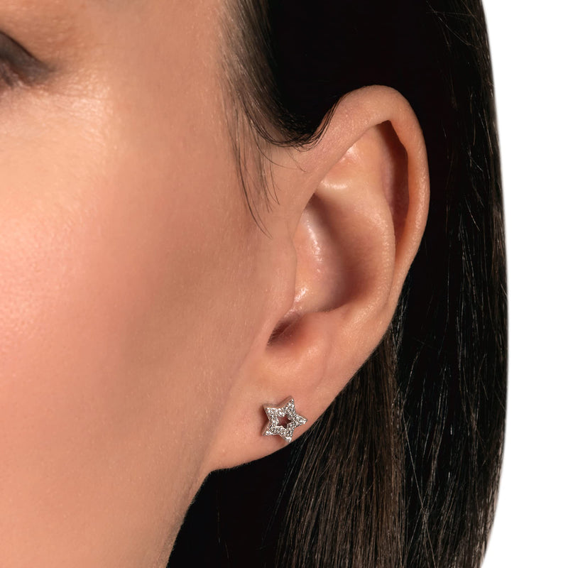 Jewelili Open Star Stud Earrings with Natural White Round Diamonds in Sterling Silver View 2