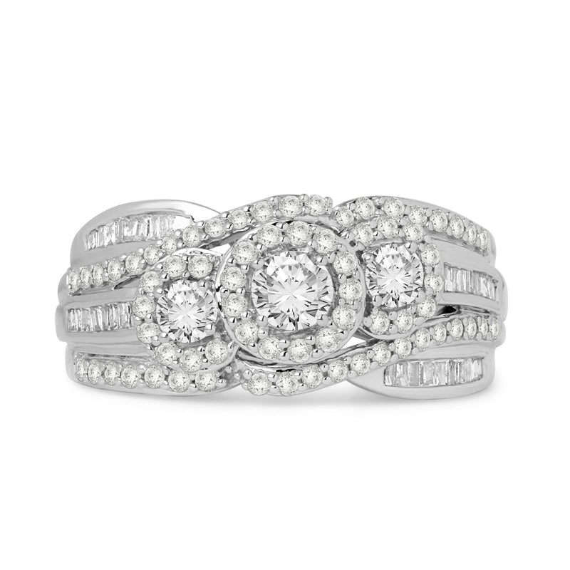 Jewelili Ring with Baguette and Round Diamonds in 10K White Gold 3/4 CTTW View 2