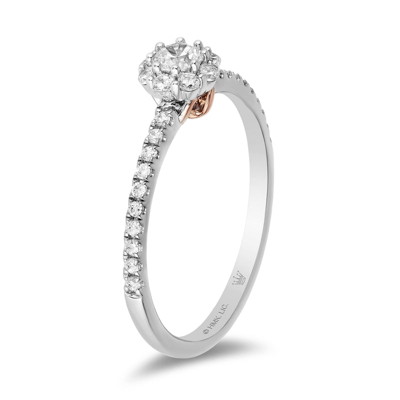 Jewelili Engagement Ring with Natural White Diamond in 10K White and Pink Gold 1/4 CTTW View 3