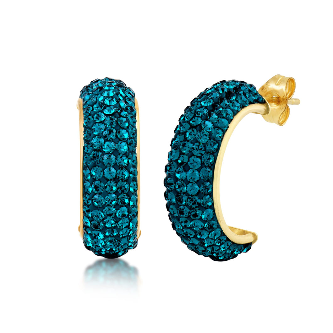 Jewelili J-Hoop Earrings with Round Green Crystal in 10K Yellow Gold View 1