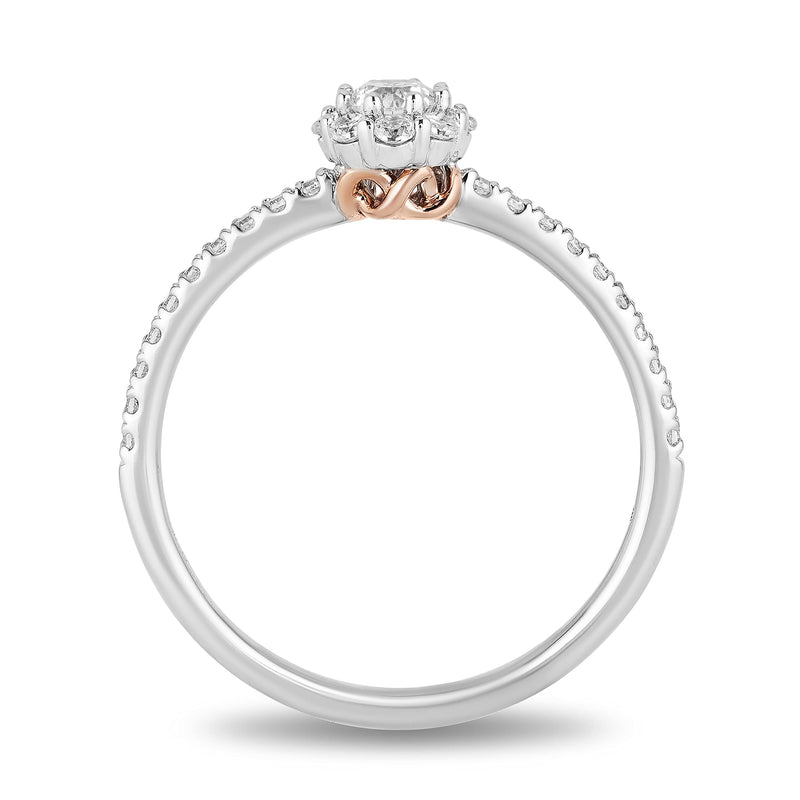 Jewelili Engagement Ring with Natural White Diamond in 10K White and Pink Gold 1/4 CTTW View 4
