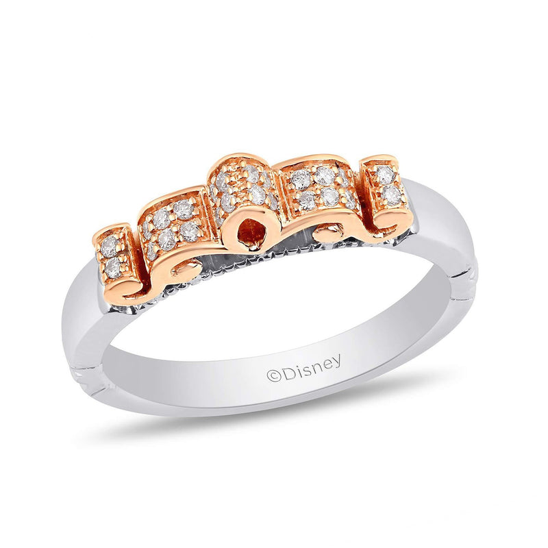 Enchanted Disney Fine Jewelry Sterling Silver and 10K Rose Gold 1/8Cttw Disney Majestic Princess Ring