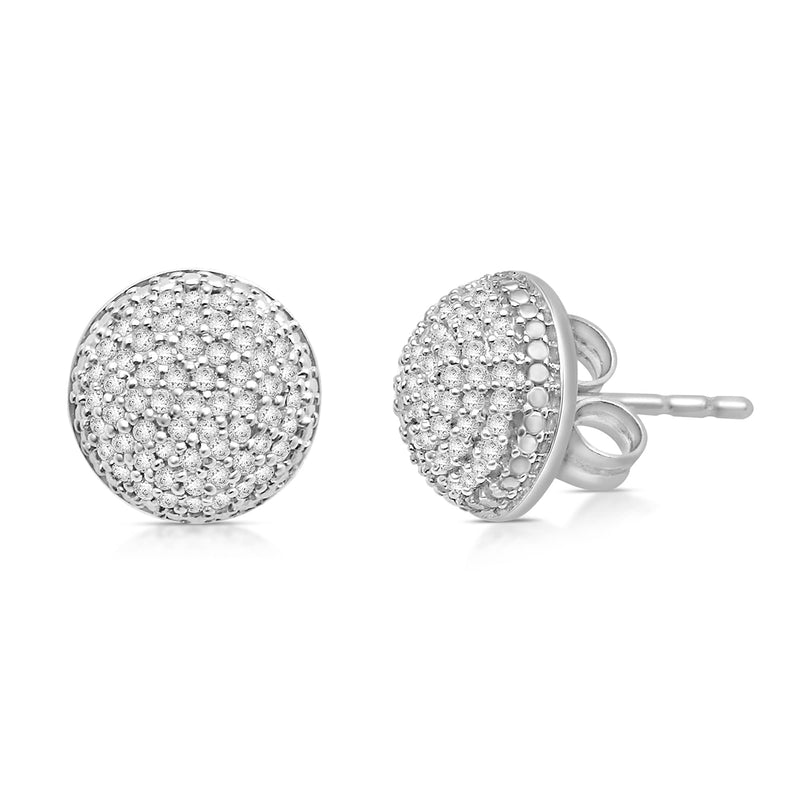 Jewelili Sterling Silver With 1/4 CTTW Natural White Diamond Stud Earrings