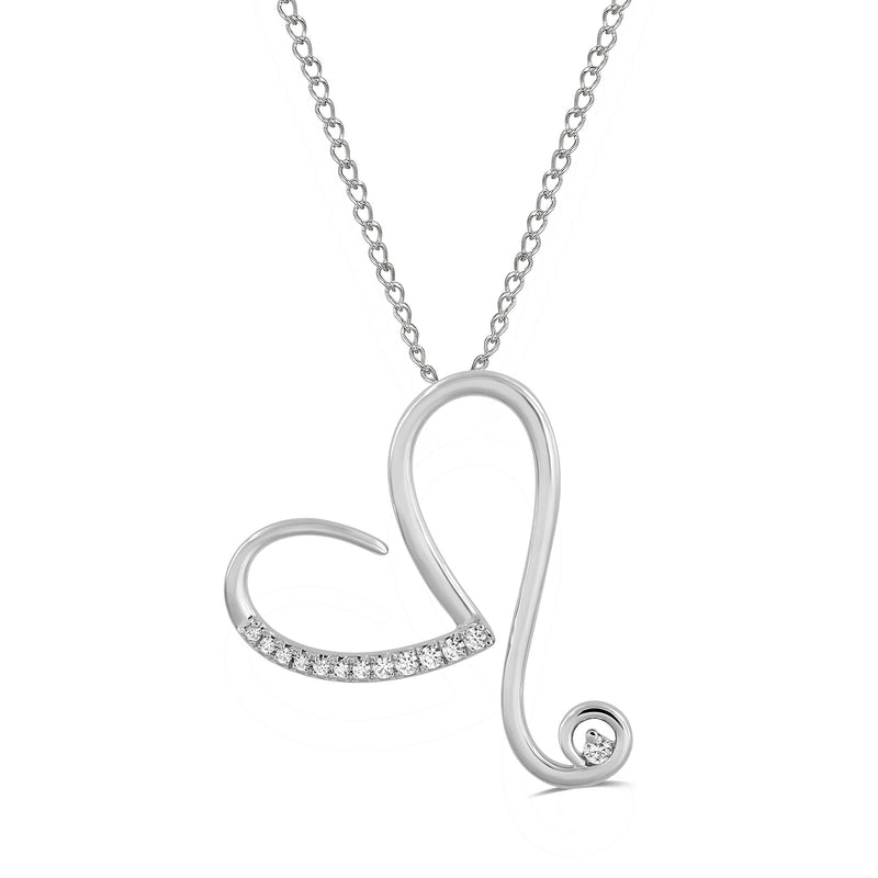 Jewelili Sterling Silver With 1/10 CTTW Natural Round Diamonds Heart Shape Pendant Necklace