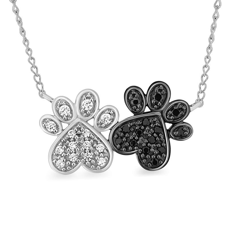 Jewelili Sterling Silver With 1/5 CTTW Treated Black Diamonds and White Diamonds Pendant Necklace