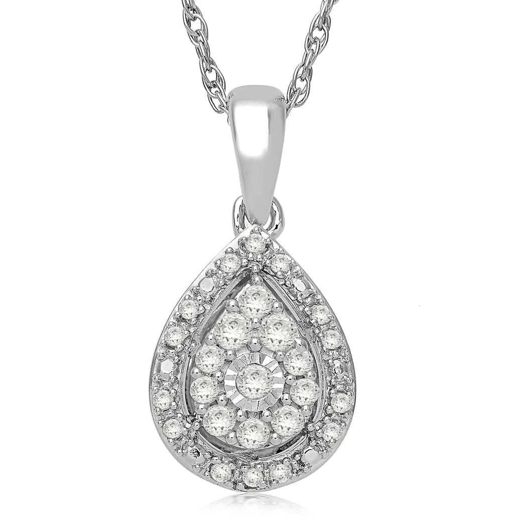 Jewelili Tear-Drop Pendant Necklace with Natural White Round Cut Diamonds in Sterling Silver 1/5 CTTW View 1