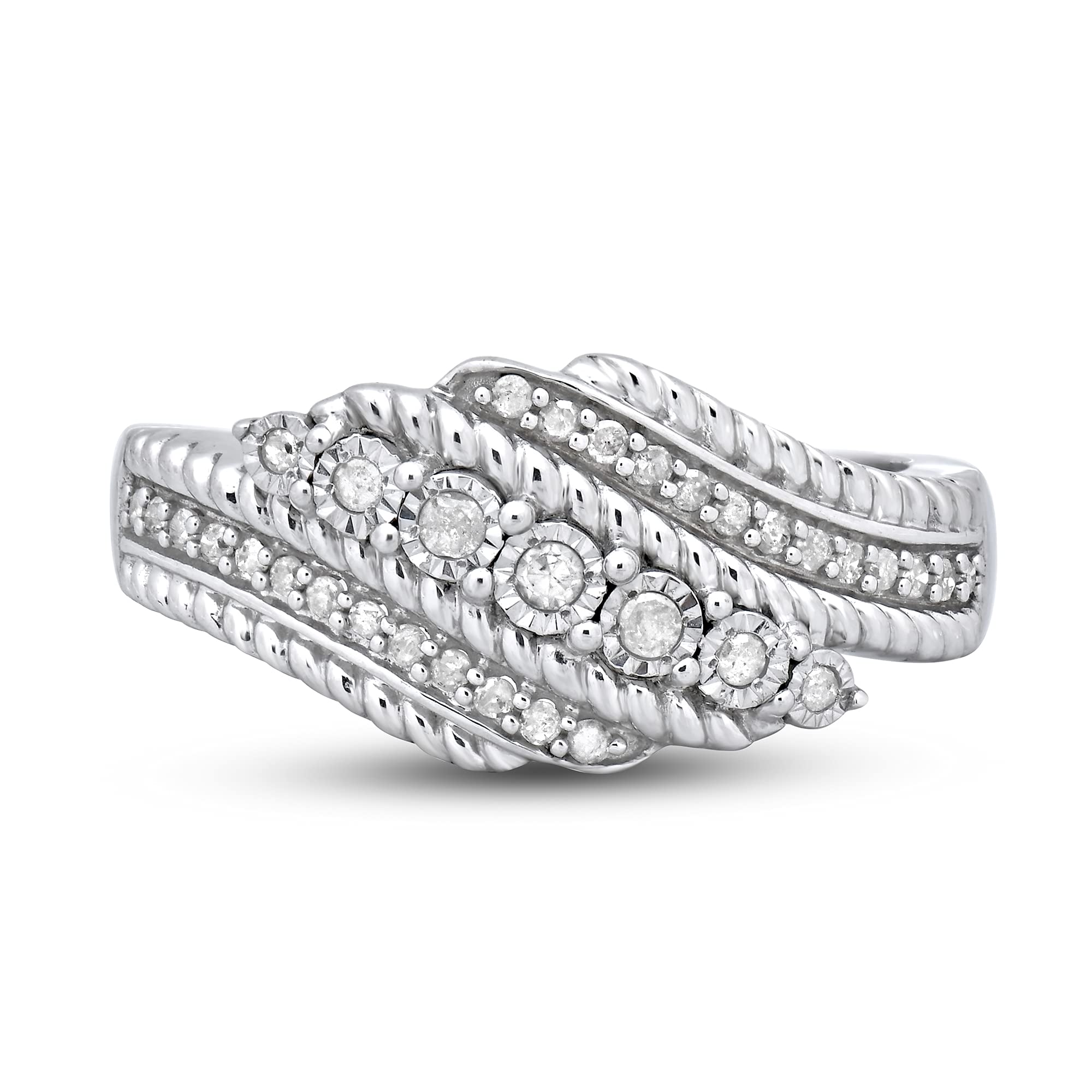 Jewelili Sterling Silver With 1/5 CTTW Natural White Round Diamonds En