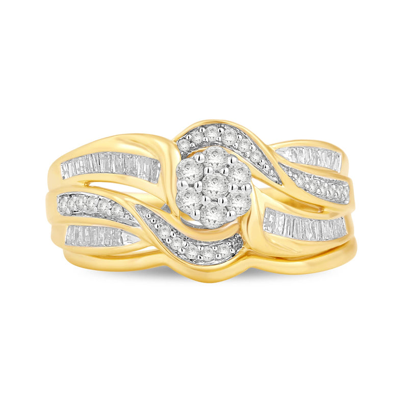 Jewelili Yellow Gold Over Sterling Silver With 1/2 CTTW Diamonds Bridal Set