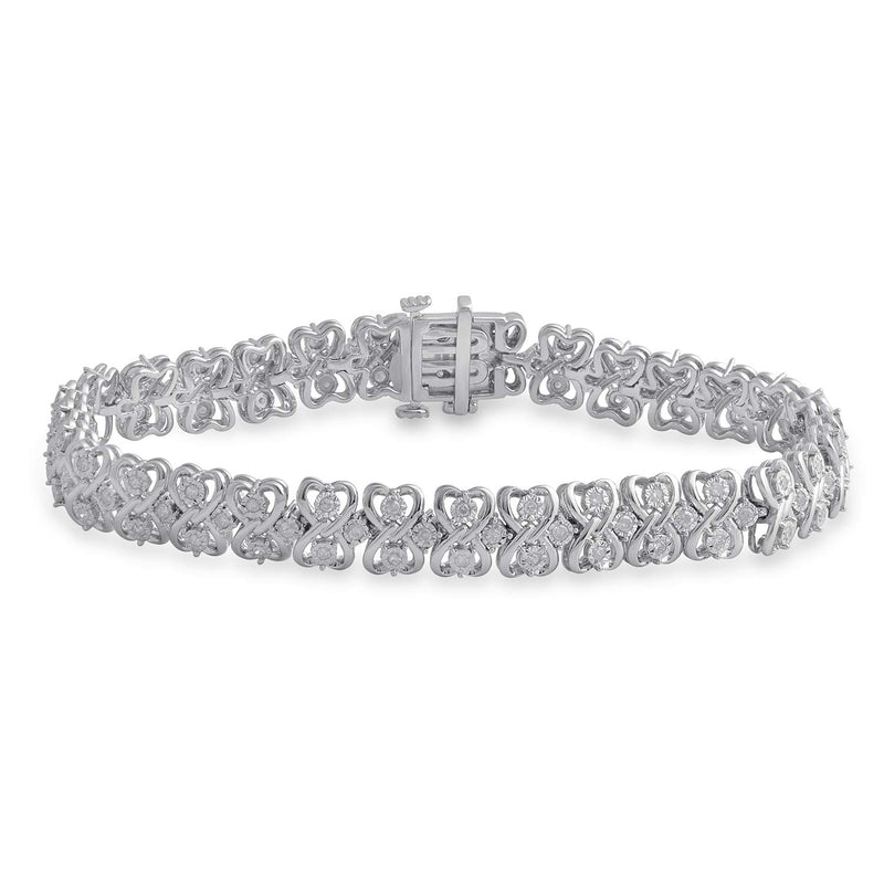 Jewelili Tennis Bracelet with Diamonds in Sterling Silver 1.00 CTTW View 1