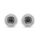 Load image into Gallery viewer, Jewelili Double Halo Stud Earrings with Round Treated Black Diamonds and White Diamonds in Sterling Silver 1/4 CTTW View 3
