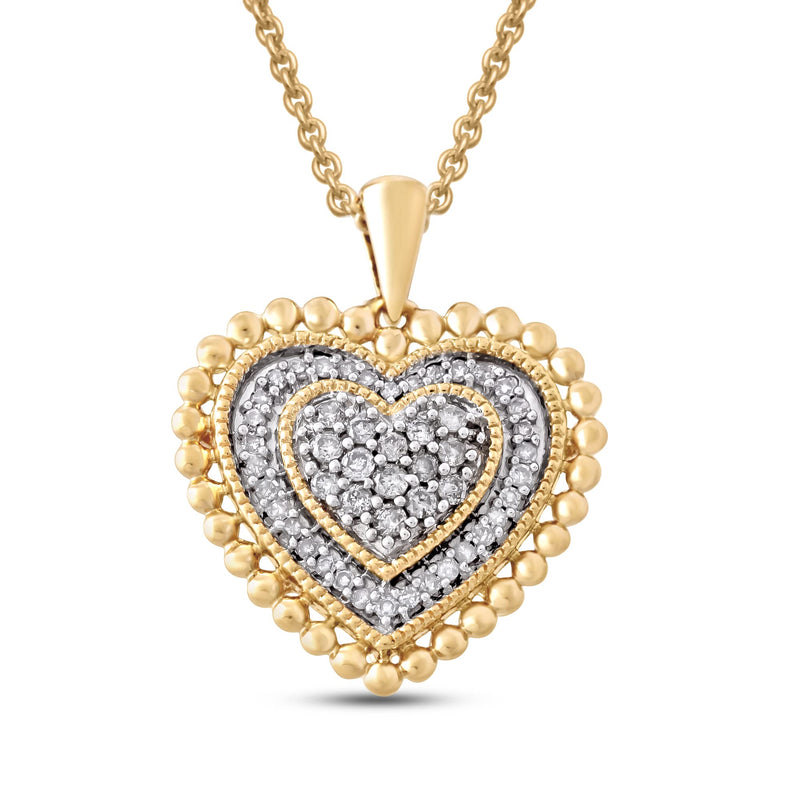 Jewelili Heart Pendant Necklace with Natural White Round Diamonds in Yellow Gold over Sterling Silver 1/5 CTTW View 1