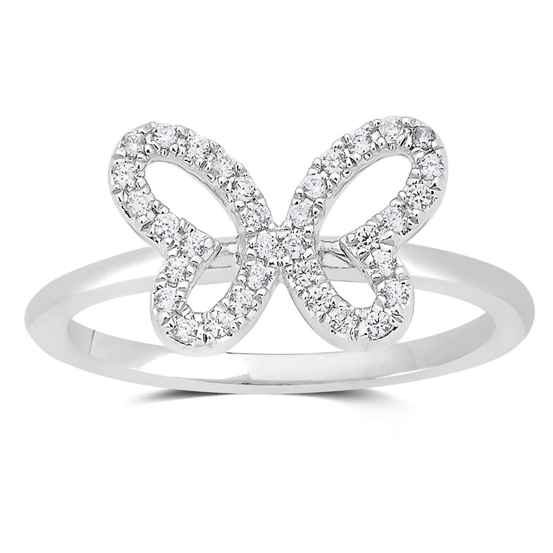 Jewelili Butterfly Ring with Natural White Diamond in Sterling Silver 1/6 CTTW