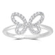 Load image into Gallery viewer, Jewelili Butterfly Ring with Natural White Diamond in Sterling Silver 1/6 CTTW
